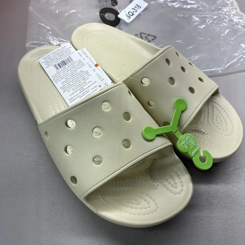 New Iconic Crocs Comfort Men 10 Women 12 Beige Off White Slides Unisex Bone